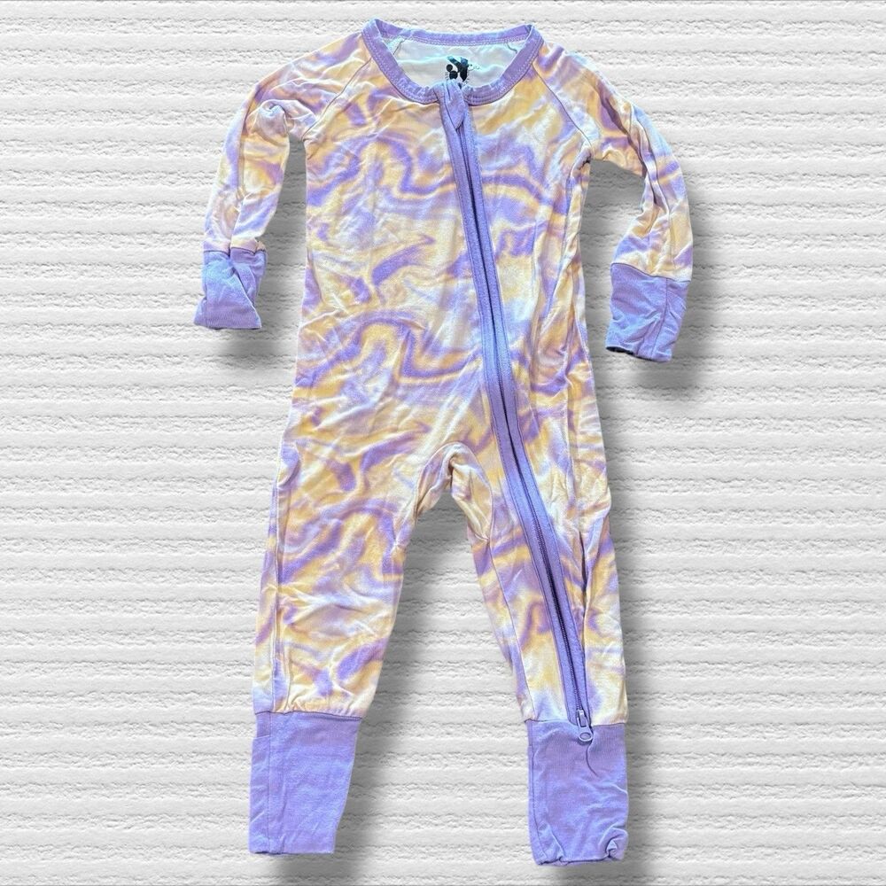 Seersucker Joey Peach And Purple Tie Dye Swirl Bamboo Pajama Footie 3-6 M